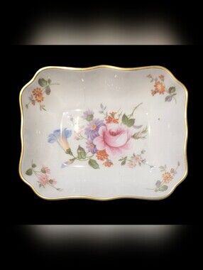 Royal Crown Derby Floral Bone China Trinket Dish, Vanity Tray with Gold Rim